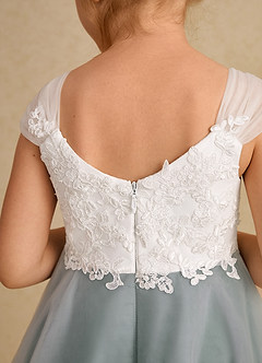 Azazie Momo Flower Girl Dresses Ivory Eucalyptus A-Line Lace Dress image7