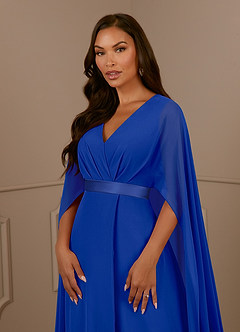 Azazie Isa Kleider für die Brautmutter A-Linie V-Hals Gefaltet Chiffon Kleid Königsblau image5
