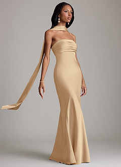 Azazie Saylor 신부 들러리 드레스 인어 스트랩리스 스트레치 새틴 바닥 길이 드레스 image10