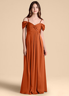 Azazie Kaitlynn Junior A-Linie Schulterfrei Stretch-Satin Kleid Gebranntes Orange image1