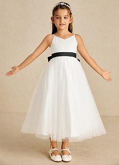 Azazie Lea Flower Girl Dresses Black A-Line Spaghetti Strap Tulle Dress image1
