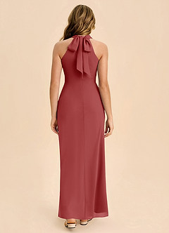 Azazie Doretta Junior Robe Fourreau en Mousseline de soie Plissée Rouille image2