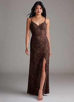 Azazie Leo Bridesmaid Dresses Ganache Sheath Pleated Floral Burnout Dress image4