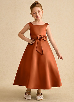 Azazie Eve Flower Girl Dresses Burnt Orange A-Line Pleated Matte Satin Dress image1