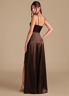 Azazie Halsey Bridesmaid Dresses Ganache A-Line Side Slit Metallic Satin Dress image6