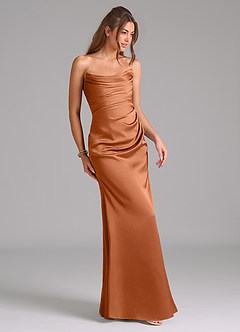Azazie Lucille Bridesmaid Dresses Copper Mermaid Strapless Stretch Satin Convertible Dress image5