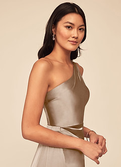 Azazie Maron Brautjungfernkleider A-Linie Eine Schulter Stretch-Satin Kleid Taupe image5