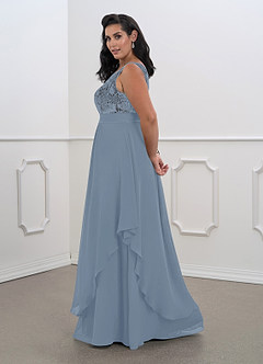 Azazie Xella Abiti per la Madre della Sposa Abito A-Line in Chiffon Pizzo Blu Polveroso image11