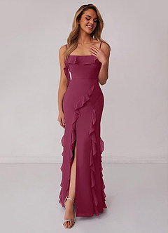 Barbie ♥ Azazie Bridesmaid Dresses Mulberry Sheath Bow Chiffon Dress image3