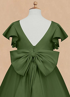 Azazie Kaeya Flower Girl Dresses Olive A-Line Bow Tulle Dress image8