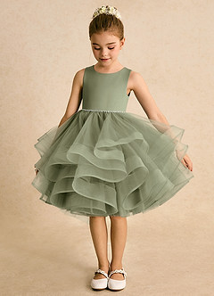 Azazie Tinie Blumenmädchenkleider Ballkleid Schleifen Tüll Kleid Pistazie image5