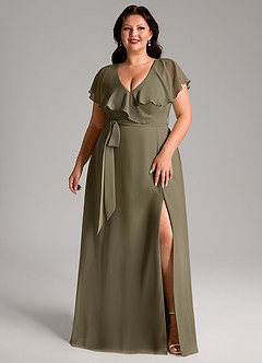 Azazie Lainey Bridesmaid Dresses Willow Green A-Line with Pockets Chiffon Dress image10