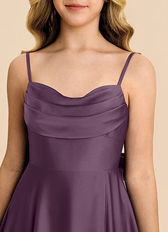 Azazie Bear Junior Robe Trapèze en Satin extensible Encolure en Forme de Cœur Prune image7