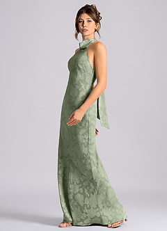 Azazie Velli Jurken voor bruidsmeisjes Jurk van Bloemen Burn-out met Zeemeermin Hoge Kraag Agave image3