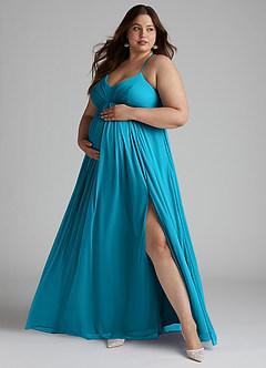 Azazie Annabelle Maternity Bridesmaid Dresses A-Line V-Neck Pleated Mesh Floor-Length Dress image7