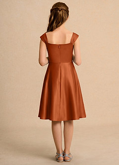 Azazie Budle Flower Girl Dresses Burnt Orange A-Line Pleated Matte Satin Dress image2