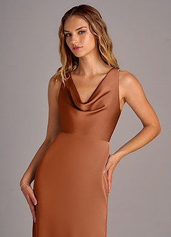 Azazie Wrenlee Bridesmaid Dresses Copper A-Line Stretch Satin Dress image2