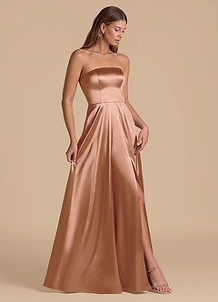 Azazie Wren Bridesmaid Dresses Bronzer A-Line Strapless Metallic Satin Dress image7