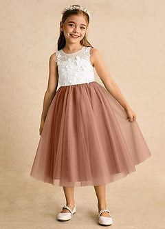 Azazie Lina Flower Girl Dresses Ivory Bronzer Ball-Gown Lace Dress image2