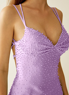 Ophelie Glycine Robe mini corset à perles en satin stretch, col V, ornée de perles image2