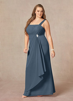 Azazie Weisz Mère de la mariée Robes Robe Trapèze en Mousseline de soie Encolure carrée plissée Neptune image11