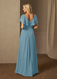 Azazie Snapdragon Mother of the Bride Dresses Moody Blue A-Line V-Neck Ruched Chiffon Dress image2