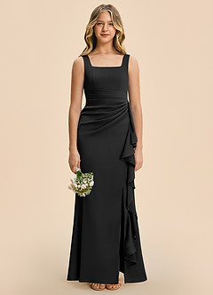 Azazie Adrienne Junior Robe Fourreau en Satin extensible Plissé Noir image3