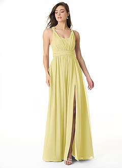 Azazie Olani Bridesmaid Dresses Lemon Sorbet A-Line Off the Shoulder Chiffon Convertible Dress image1