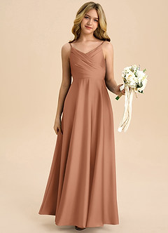 Azazie Bug Junior Robe Trapèze en Satin extensible Plissée Bronze image6