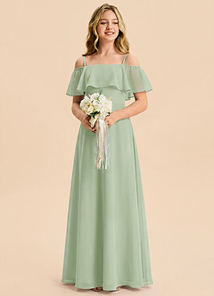 Azazie Maggie Junior Dusty Sage A-Line Off the Shoulder Chiffon Dress image4