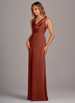 Azazie Wrenlee Bridesmaid Dresses Terracotta A-Line Stretch Satin Dress image3