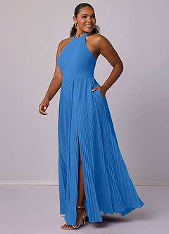 Barbie ♥ Azazie Abiti da Damigella Abito A-Line in Chiffon Plissettato Blue Jay image10