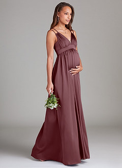 Azazie Emree Maternity Bridesmaid Dresses A-Line Stretch Satin Floor-Length Dress with Pockets image4
