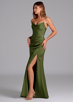 Azazie Claudelle Suknie dla druhen Syrena Bez ramiączek Satyna elastyczna Do ziemi Sukienka image3