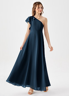 Azazie Arabella Junior Dark Navy A-Line Ruched Chiffon Dress image4