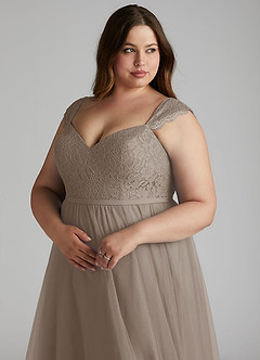 Azazie Luxi Brautjungfernkleider A-Linie Plissee Tüll Kleid Taupe image7