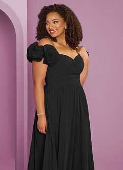 Barbie ♥ Azazie Brautjungfernkleider Wandelbar A-Linie Schulterfrei Chiffon Kleid Schwarz image13