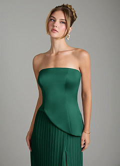 Azazie Tierney Bridesmaid Dresses Emerald A-Line Strapless Chiffon Convertible Dress image3