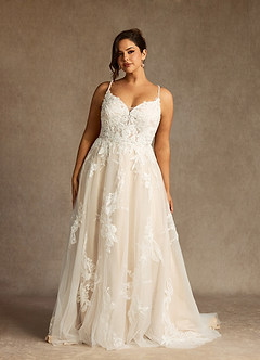 Azazie Lorenza Wedding Dresses Diamond White Champagne A-Line V-Neck Sequins Tulle Dress image12