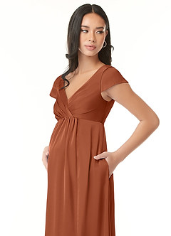 Azazie Allessia Brautjungfernkleider für Schwangere A-Linie Plissee Stretch-Satin Bodenlänge Kleid image6
