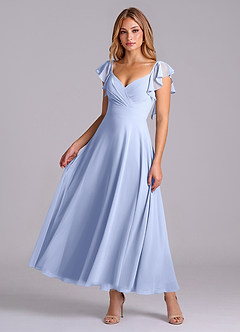 Azazie Leilani Robes de demoiselle d'honneur Robe Trapèze en Mousseline de soie Rayé Eis image1