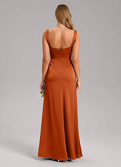 Azazie Frostine Bridesmaid Dresses Burnt Orange A-Line Bow Stretch Satin Dress image2