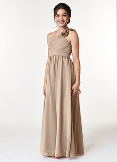 Azazie Flower Junior A라인 주름진 쉬폰 플로어 길이 주니어 신부 들러리 드레스 image4