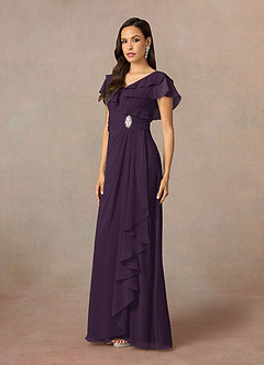 Azazie Snapdragon Mother of the Bride Dresses Plum A-Line V-Neck Ruched Chiffon Dress image2