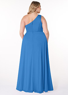 Azazie Brooke Bridesmaid Dresses Blue Jay A-Line One Shoulder Mesh Dress image7