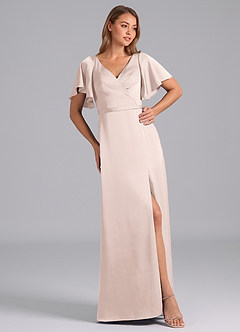 Azazie Ambrosia Bridesmaid Dresses Blushing Pink A-Line Pleated Stretch Satin Dress image4
