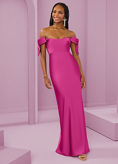 Barbie ♥ Azazie Abiti da Damigella Abito Convertibile Tubino in Raso Elasticizzato a Spalla Scoperta Fucsia image9