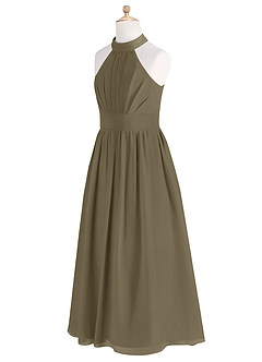 Azazie Iman Junior Willow Green A-Line Pleated Chiffon Dress image7