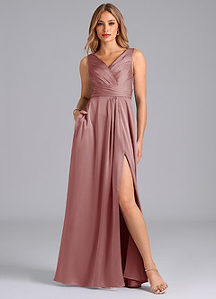 Azazie Karina Bridesmaid Dresses Dusty Rose A-Line Pleated Stretch Satin Dress image1