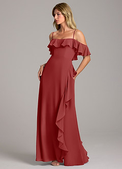 Azazie Aubrie Bridesmaid Dresses Rust A-Line Off the Shoulder Chiffon Dress image3